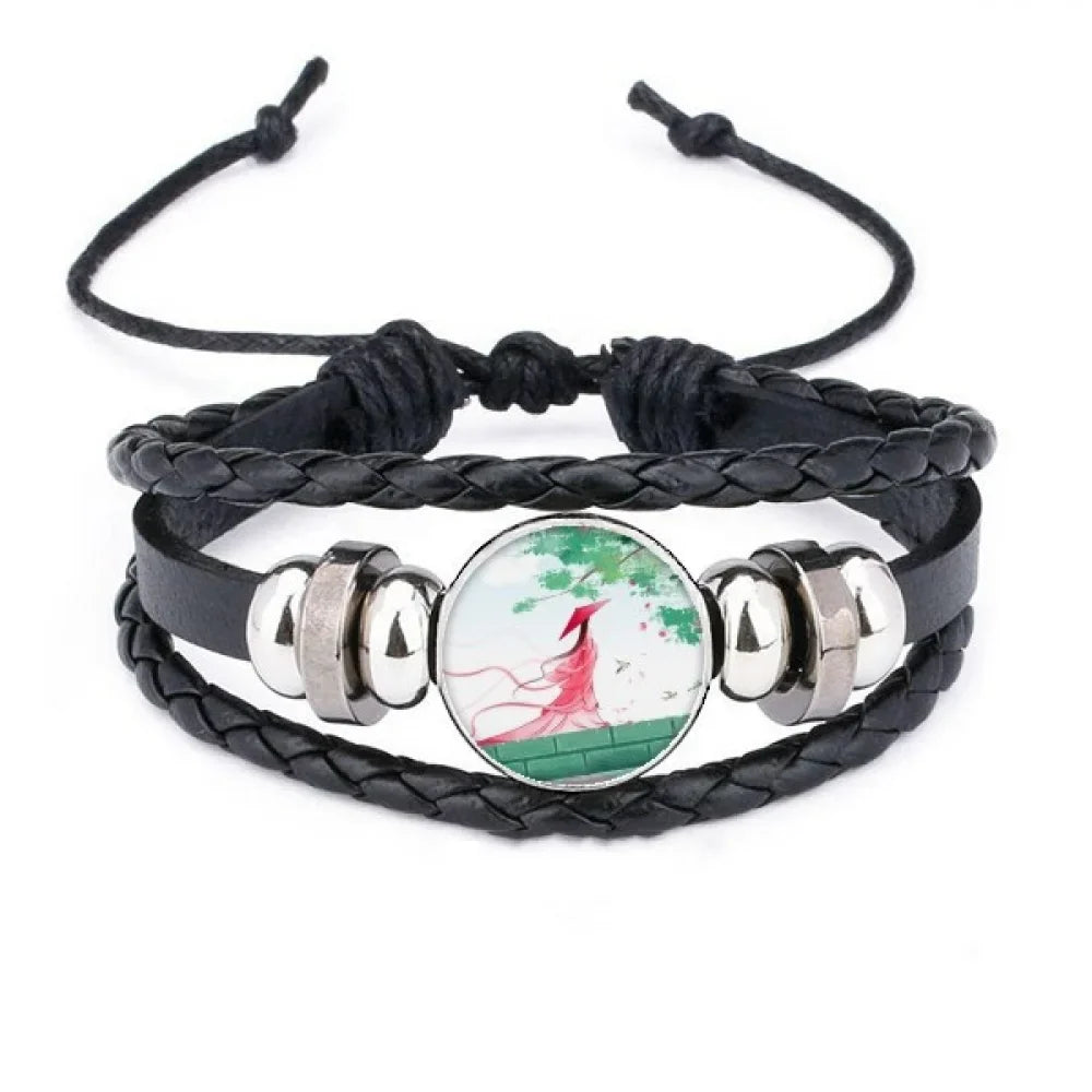 Verlion Aquamarine Chinese Style Watercolor Bracelet Braided Leather Woven Rope Wristband