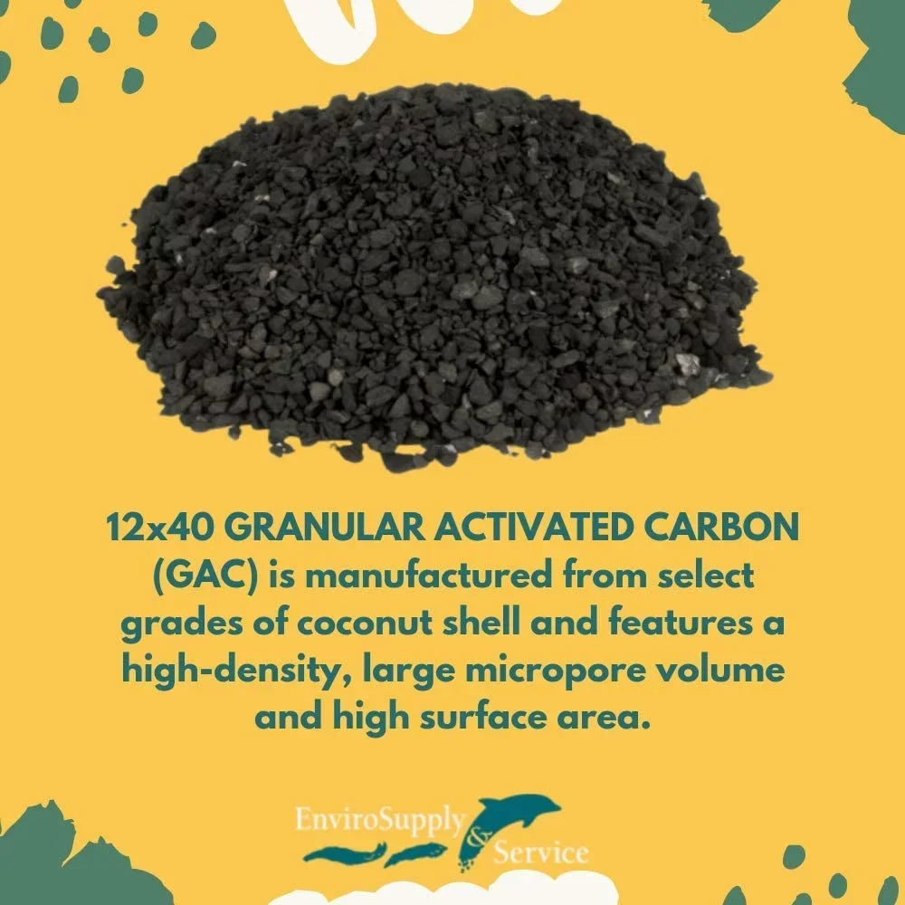 EnviroSupply 12x40 Ultra Pure Prewashed Virgin Coconut Shell Activated Carbon (Water Filtration, Aquarium Cleaning Charcoal) - Resealable 27.5 Pound Bag