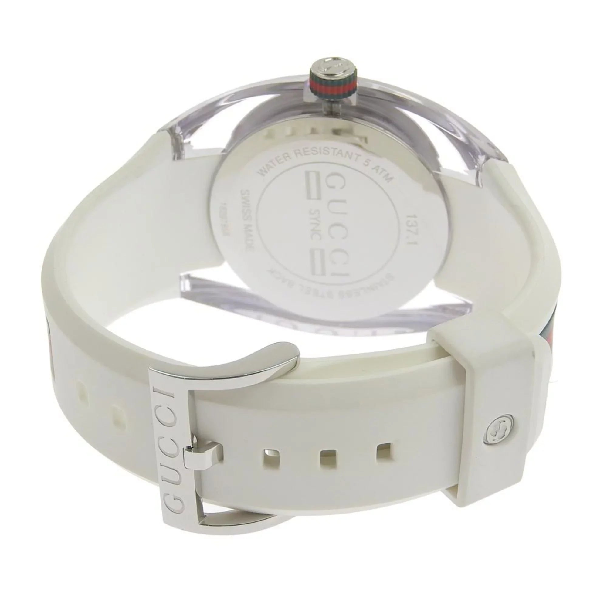 Authenticated Used Gucci Sink 137.1 Stainless Steel x Rubber Quartz Analog Display Men's Silver Dial Watch