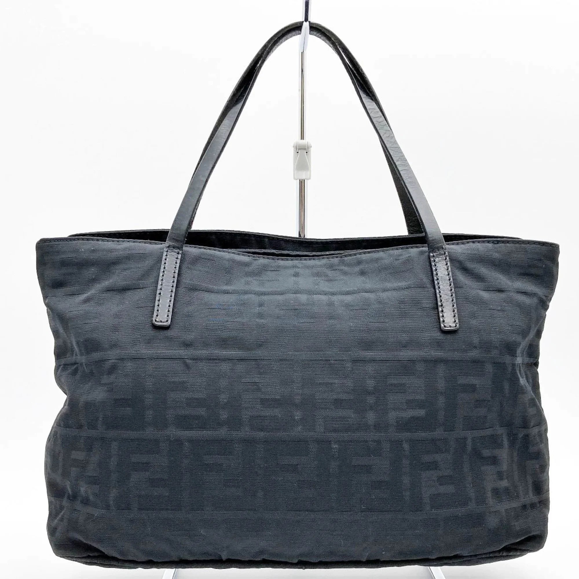 Pre-Owned FENDI Zucca pattern tote bag handbag Ebony nylon canvas ladies 15786 (Good)