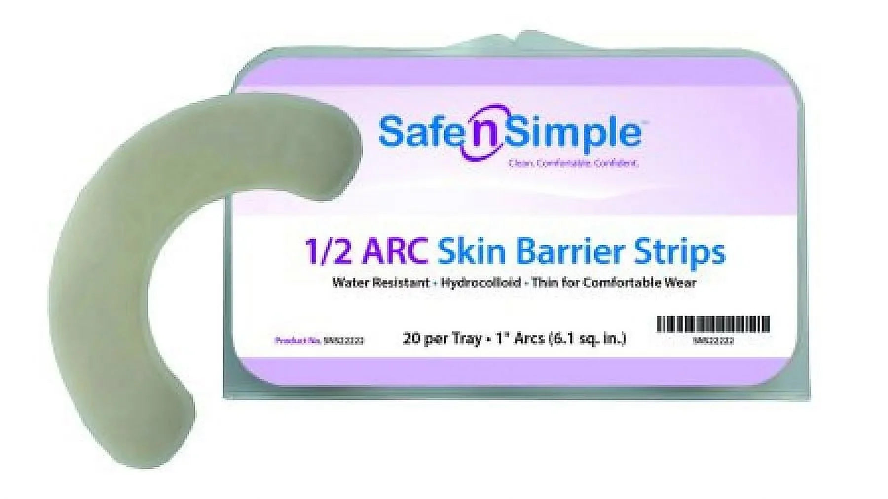 Safe n'Simple Skin Barrier Strips, Mold to Fit (Standard Wear), Adhesive without Tape, without Flange, 1/2 Curve Opening, 20 Count
