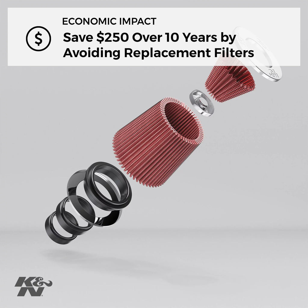 K&N Universal Clamp-On Air Filter: High Performance, Premium, Washable, Replacement Filter: Flange Size 3.125 In, Filter Height: 6 In, Flange Length: 0.75 In, Shape: Round Tapered, RU-3250
