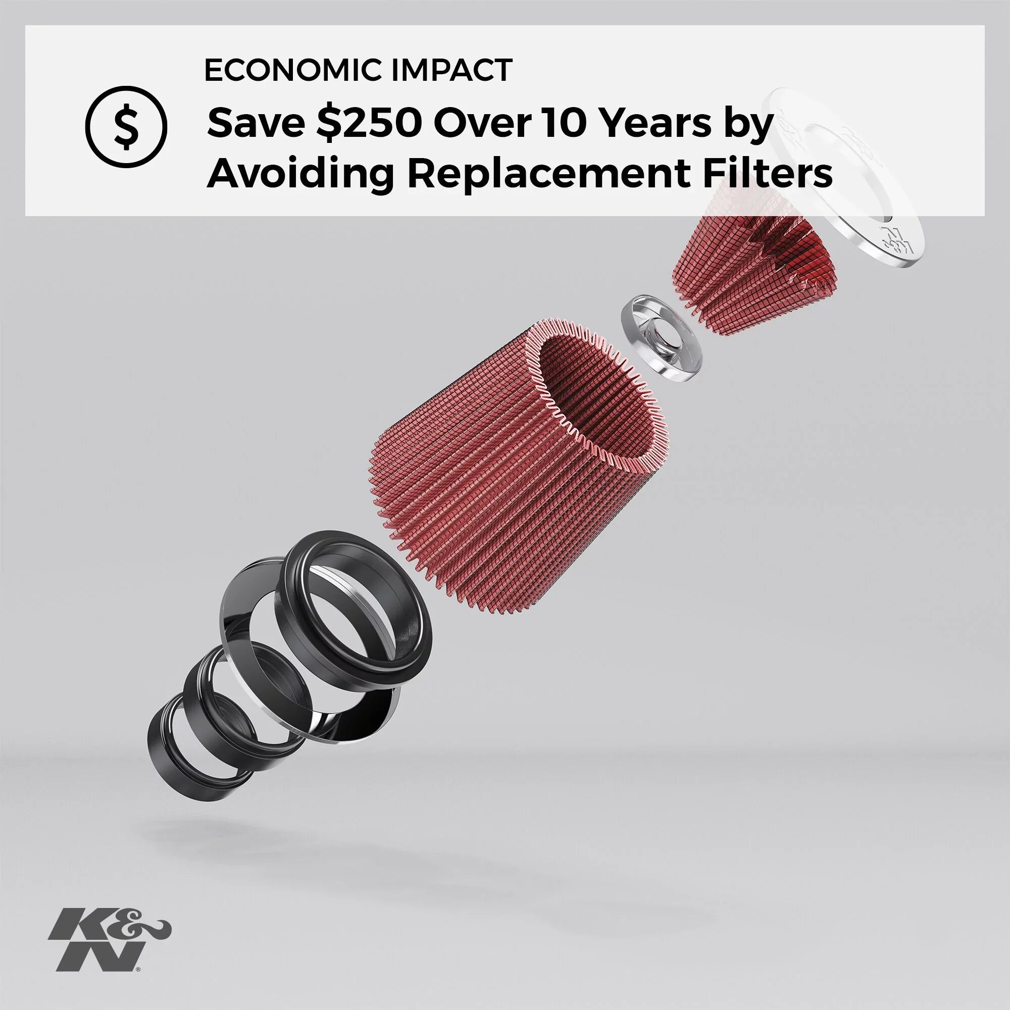 K&N Universal Clamp-On Air Filter: High Performance, Premium, Washable, Replacement Filter: Flange Size 3.125 In, Filter Height: 6 In, Flange Length: 0.75 In, Shape: Round Tapered, RU-3250