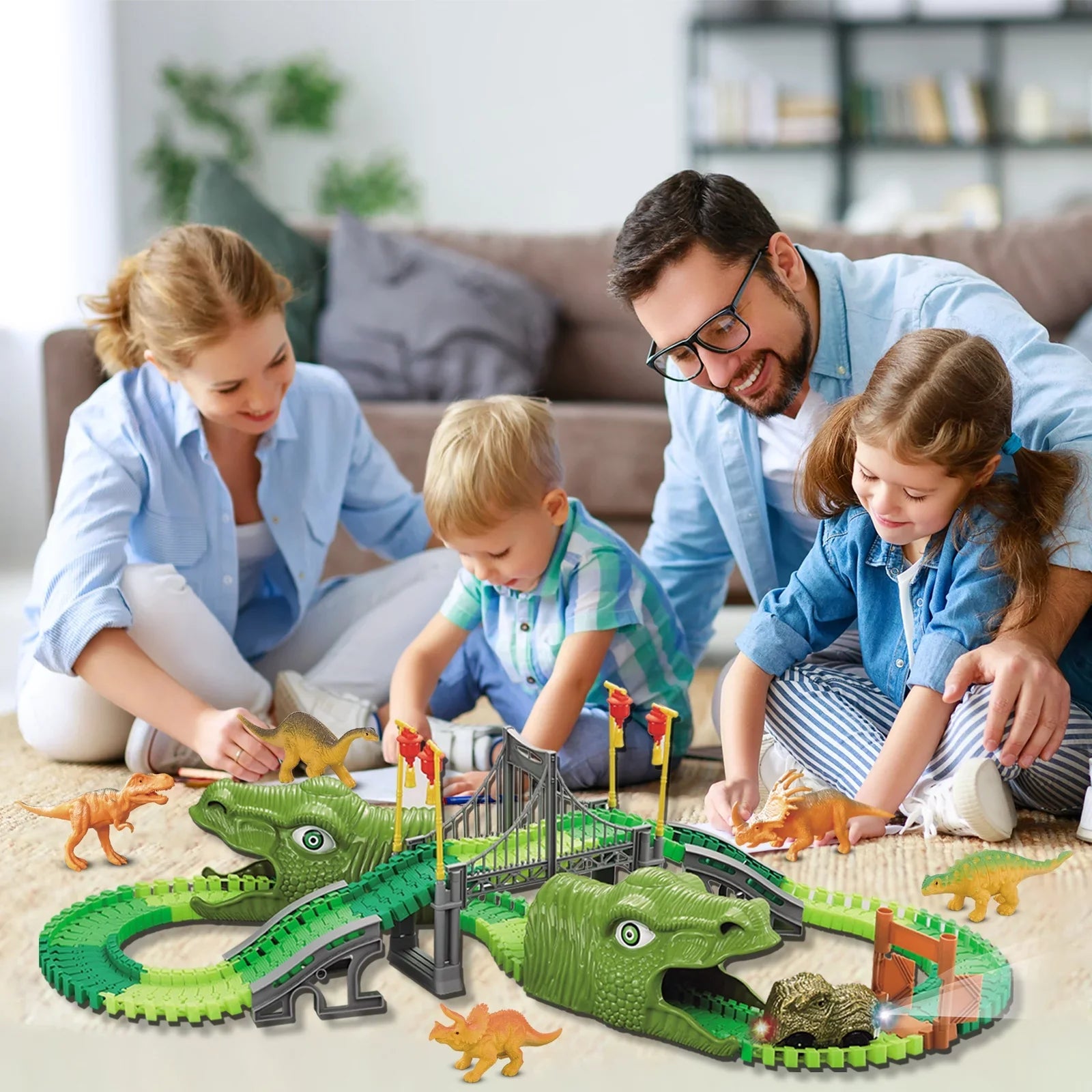 Beefunni Dinosaur Train Toys Road Race Track Set, Toddler Dinosaur World Toys Cars, Christmas Birthday Gifts for 2 3 4 5 6 7 8 Year Old Boys Girls