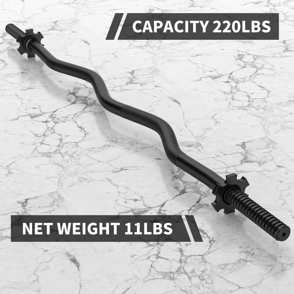 FIXTECH 47'' Olympic Curl Bar with Collars for All Standard Plates, 220-Pound Capacity, Jet