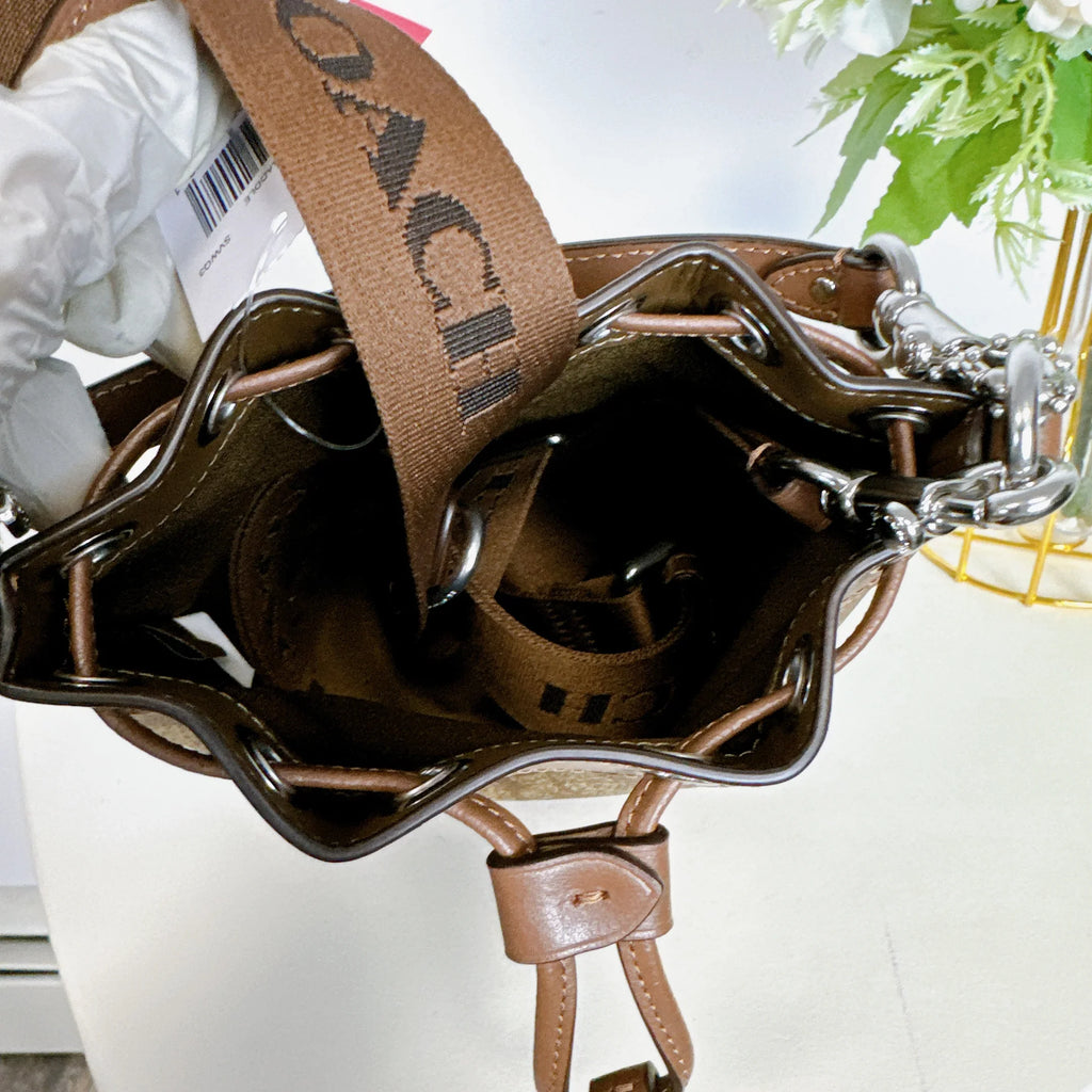 Coach CR145 Mini Bucket Bag In Signature Canvas IN Khaki Saddle