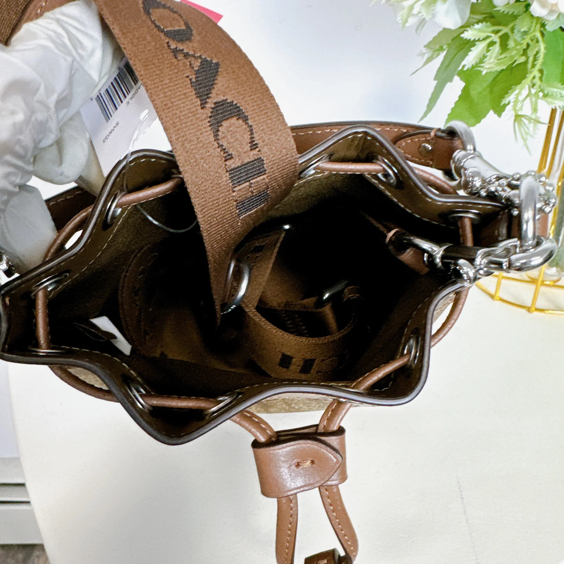 Coach CR145 Mini Bucket Bag In Signature Canvas IN Khaki Saddle