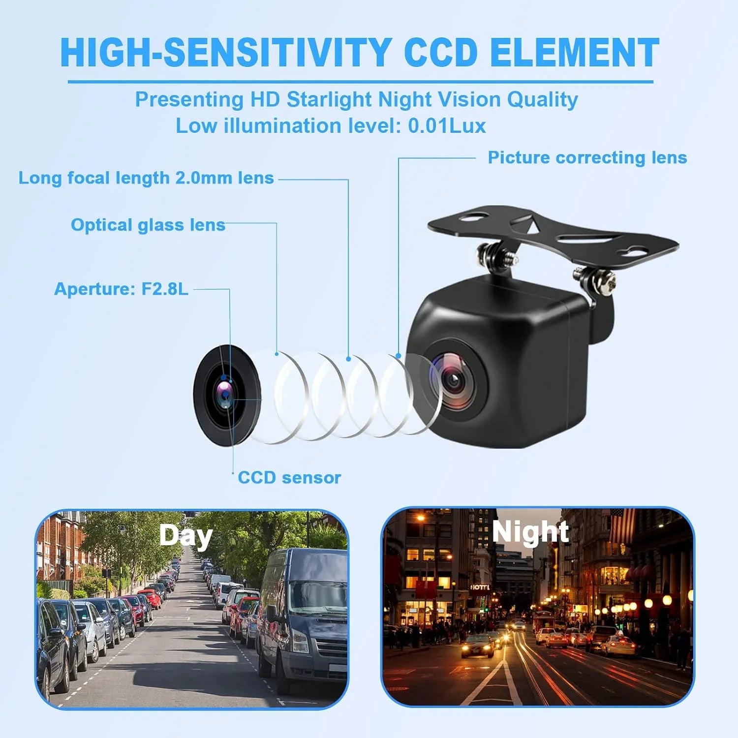 Backup Camera, HD Waterproof Ip69K Backup/Front View Camera, Rear View Camera 720P HD Star Light Night Vision and 140°All-Round View, Reverse Camera Systems for Cars, Trucks, RV, SUV,Van Jet