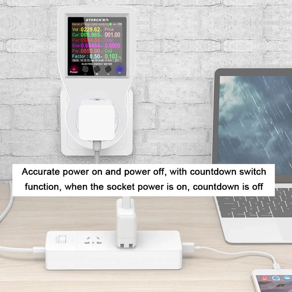 Carevas Wifi ligent Power Socket Electricity Power Monitor Multi-energy Monitoring Meter 2.4 inch Color Screen Mobilephone APP Remote Controlling Device