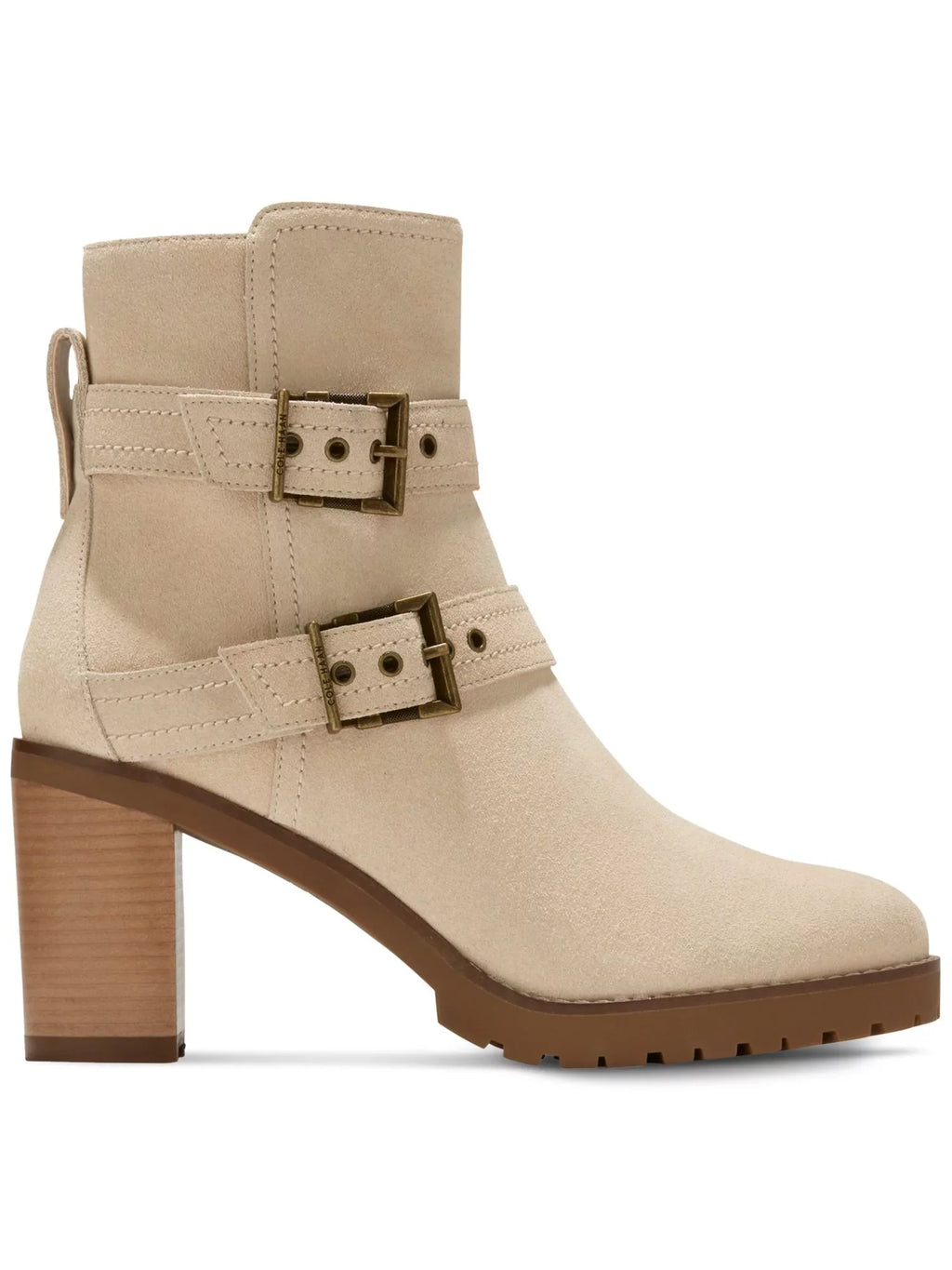 COLE HAAN Womens Beige Zipper Accent Foster Almond Toe Stacked Heel Zip-Up Leather Heeled Boots 5.5 B