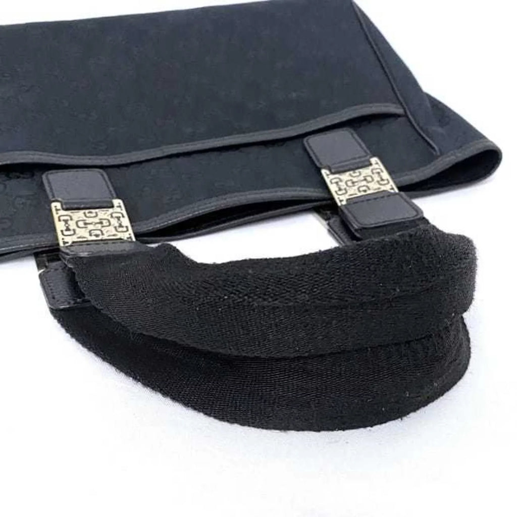Pre-Owned Gucci Tote Bag Dark Silver Horsebit 145810 Canvas Leather GUCCI Handbag Ladies (Good)