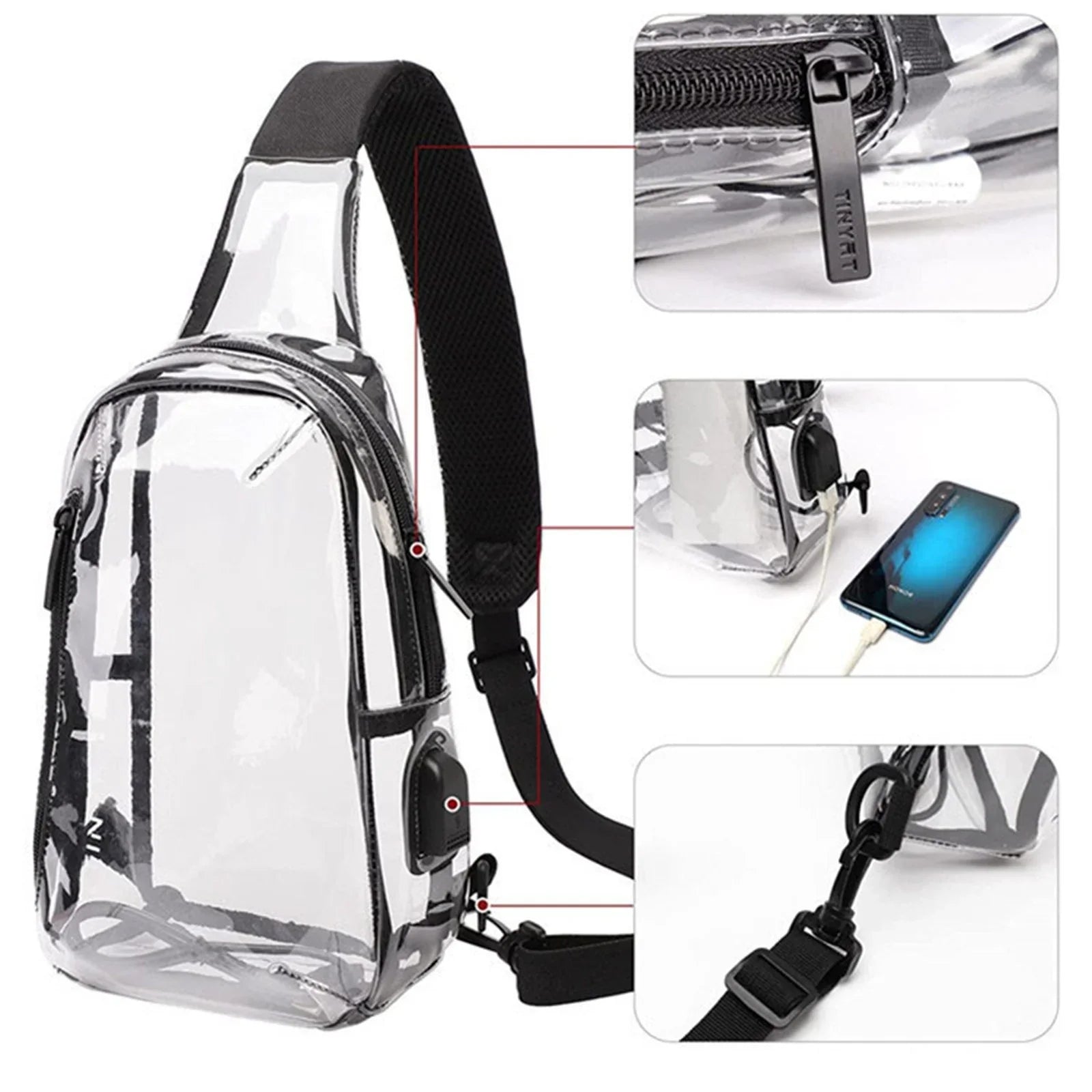 New Transparent Sling Bag Shoulder Bag Outdoor Travel Leisure Sports Visual Bag Adjustable Belt