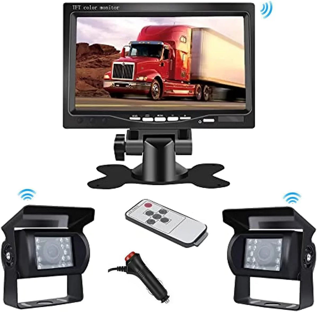 Bileeko RV Rear View Camera Monitor System 7 inch with 2 Night Vision Rearview Camera for Truck Trailers Bus