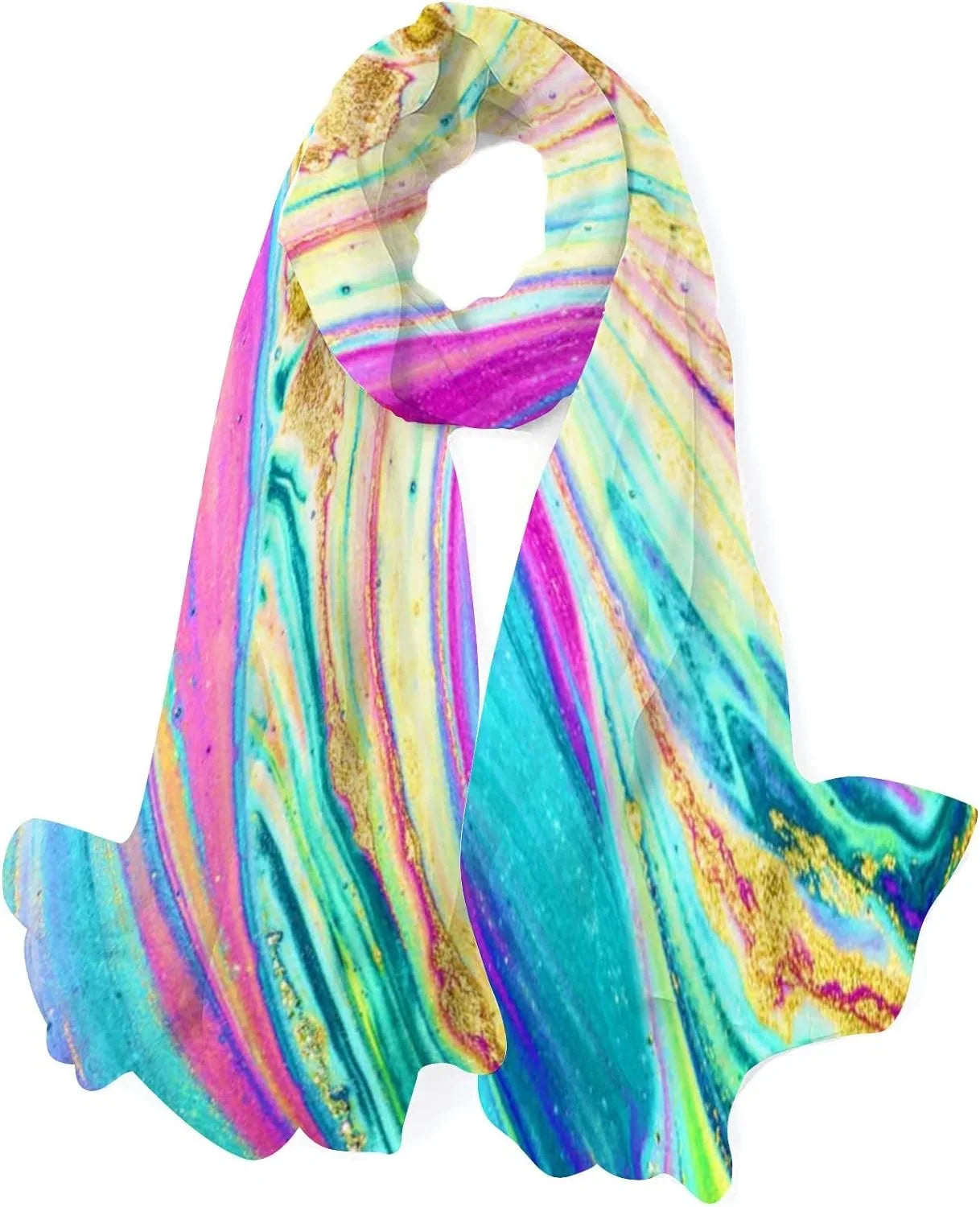 Hyjoy Watercolor Marble Art Long Silk Neck Scarf Load Shawl Wrap Scarves for Women Girls