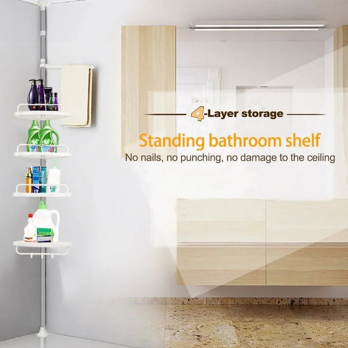 Vobor 4 Layer White Bathroom Shower Shelf Corner Organizer Shower Caddy with 4 Shelves, White