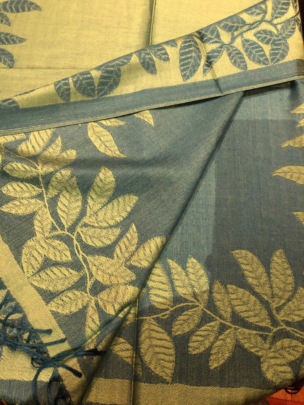 Vintage Teal blue and Green Vine Brocade Reversable Pashmina Scarf Wrap shawl