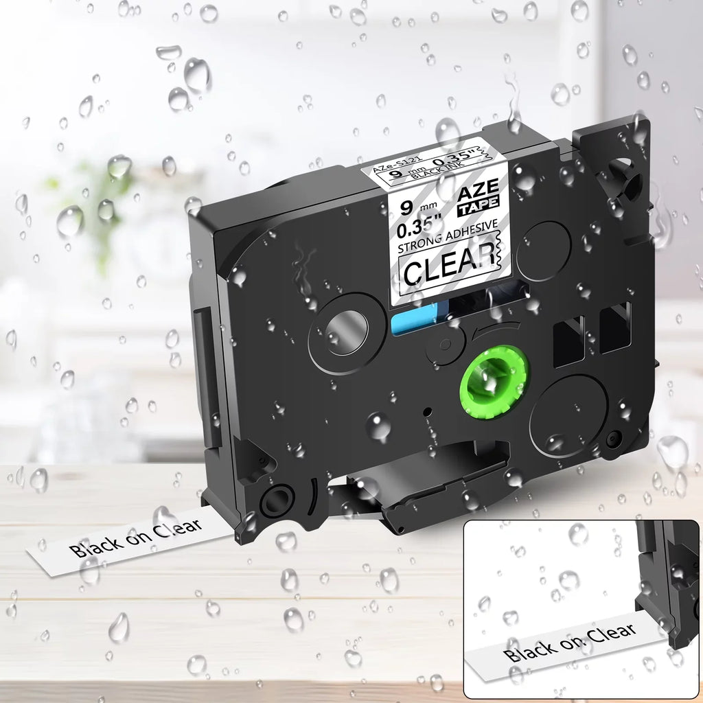 GREENCYCLE 8 Pack Compatible for Brother TZe-S121 TZ-S121 TZ-121 TZe-121 Tape 9mm 0.35'' Laminated Jet on Clear Extra Strength Label Tapes use in P-Touch PT-D210 D400 D600 Label Maker 26.2ft 8m