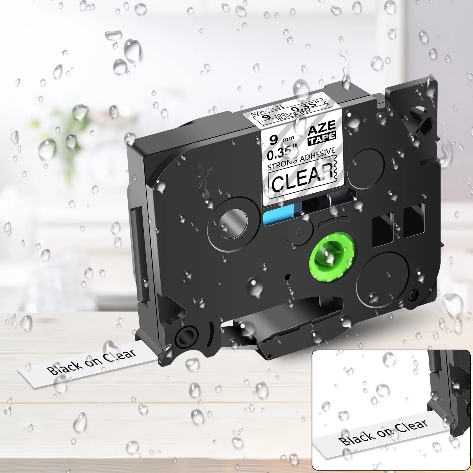 GREENCYCLE 8 Pack Compatible for Brother TZe-S121 TZ-S121 TZ-121 TZe-121 Tape 9mm 0.35'' Laminated Jet on Clear Extra Strength Label Tapes use in P-Touch PT-D210 D400 D600 Label Maker 26.2ft 8m