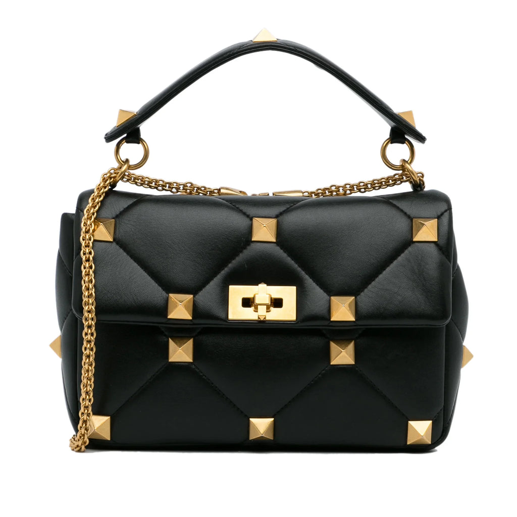 Pre-Owned Authenticated Valentino Medium Roman Stud Satchel Calf Leather Dark Unisex (Good)