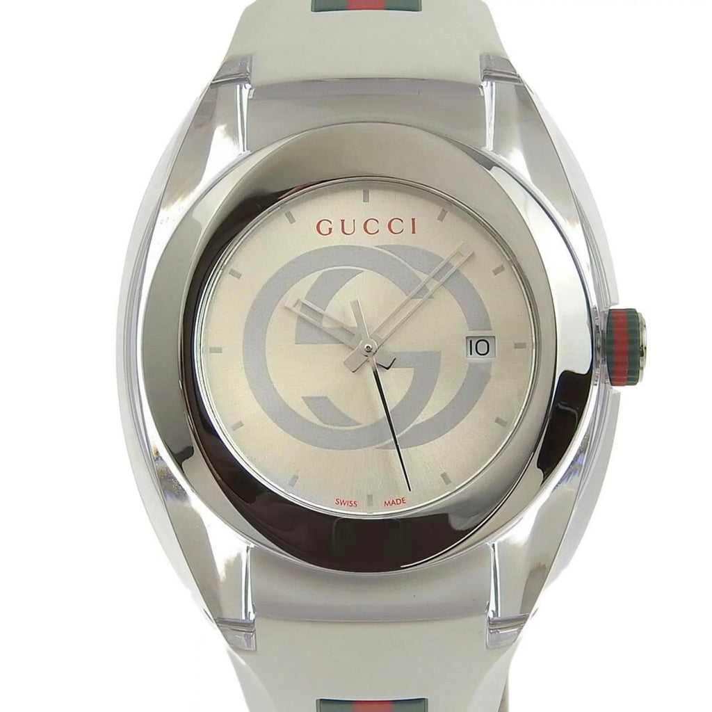 Authenticated Used Gucci Sink 137.1 Stainless Steel x Rubber Quartz Analog Display Men's Silver Dial Watch