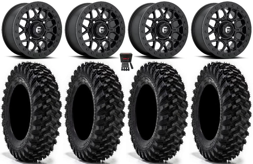 Fuel Tech Beadlock 15" Wheels Ebony 32" Warrior XT Tires Kawasaki Mule Pro FXT