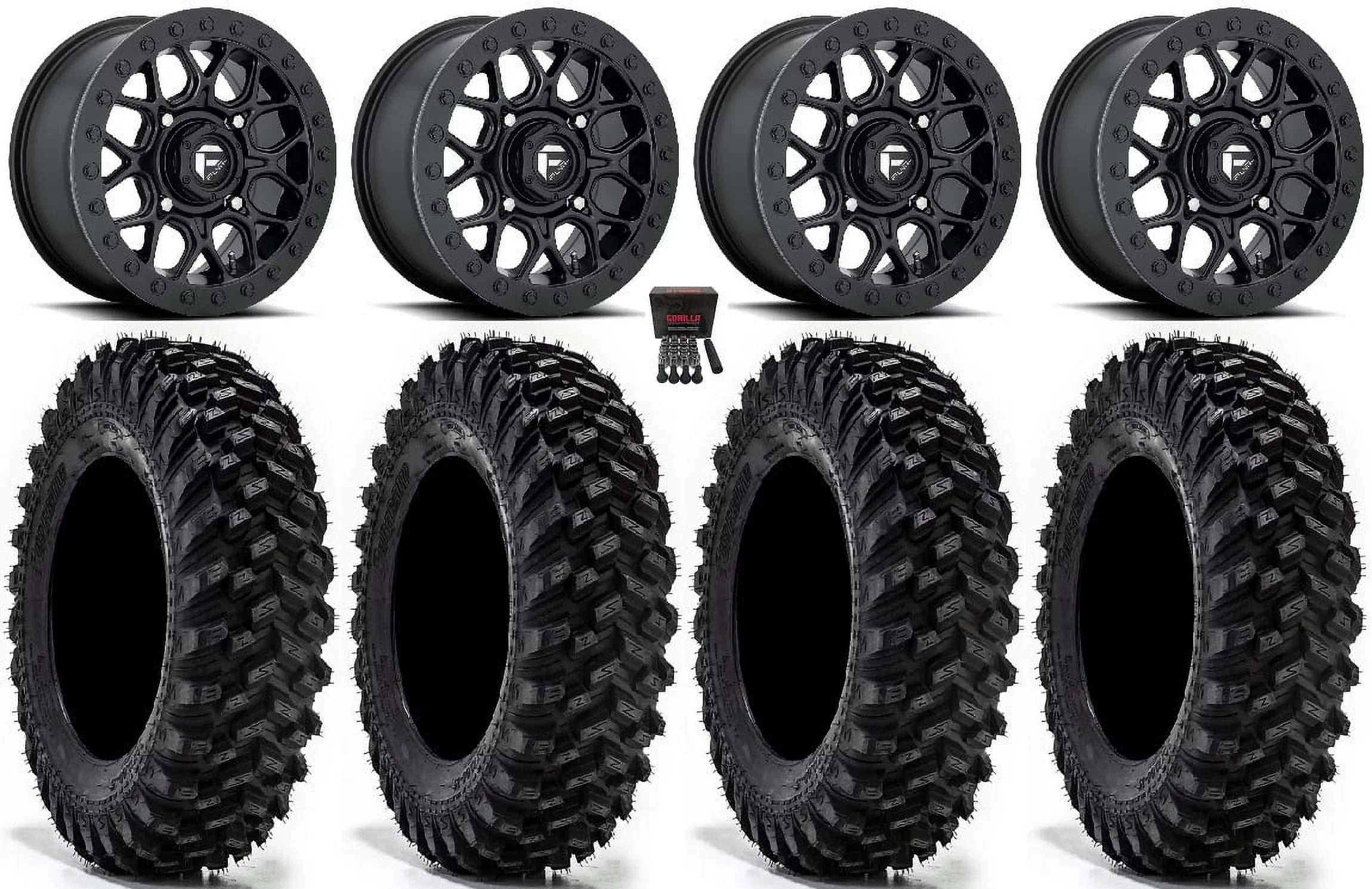 Fuel Tech Beadlock 15" Wheels Ebony 32" Warrior XT Tires Kawasaki Mule Pro FXT