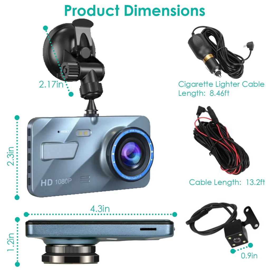 iMounTEK Car Dash Camera with Parking Monitor&G-Sensor, 70° Super Wide Angle,G-Sensor, 4.5" Front and Rear Dual Dash Cam