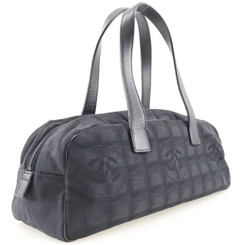 Authenticated Used Chanel Mini Boston New Travel Line A15828 Nylon Canvas Ebony Ladies Handbag