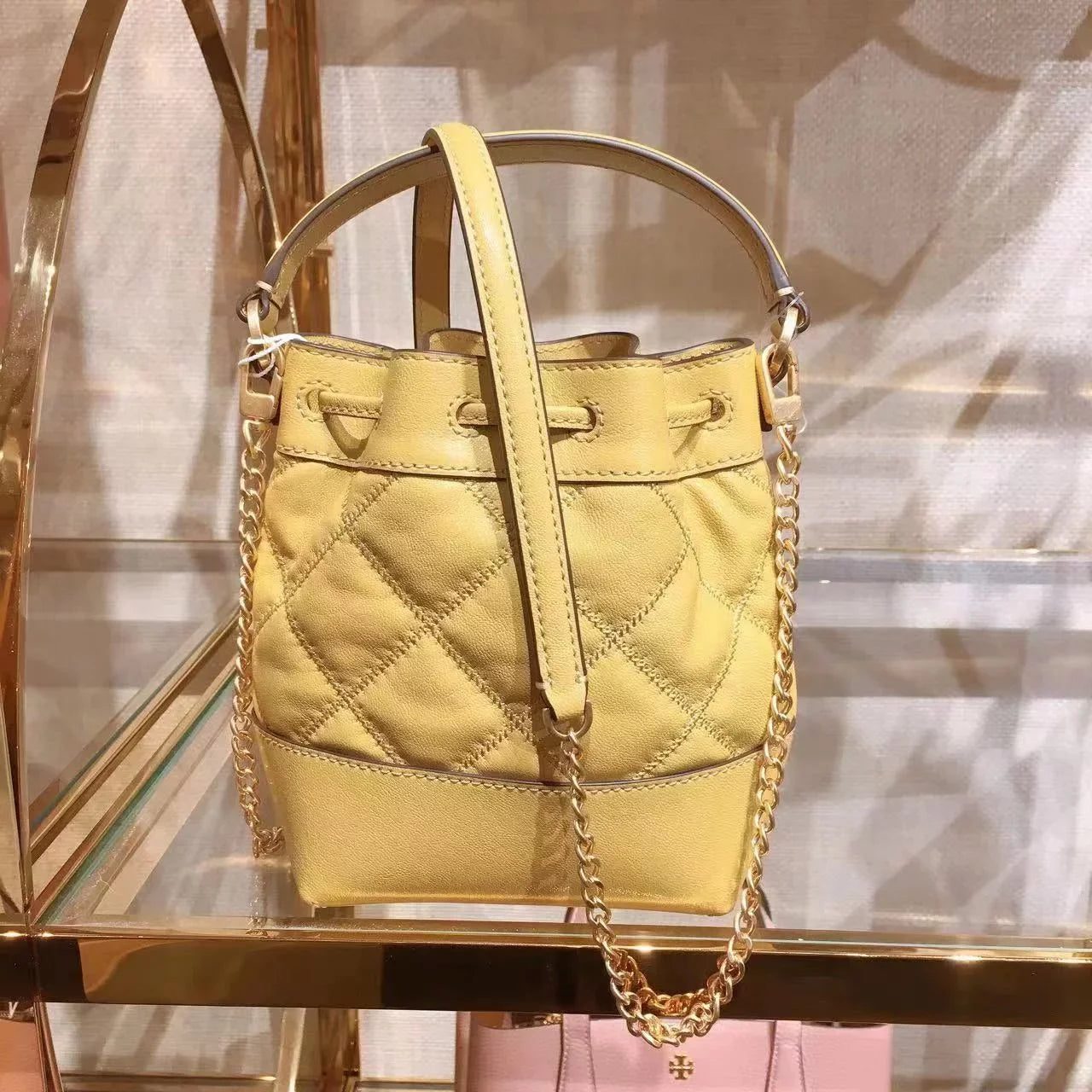 Tory Burch 87869 0422 Willa Mini Drawstring Bucket Shoulder Bag Golden Sunset