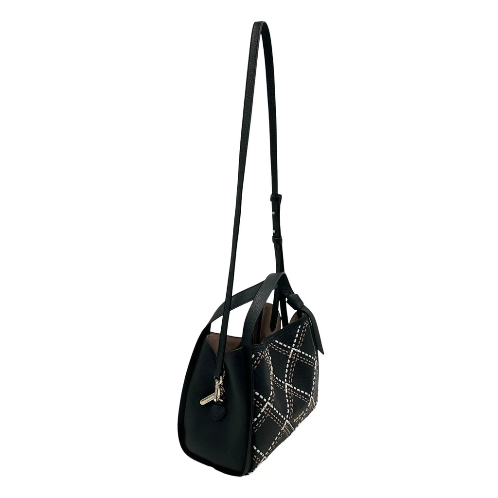 Kate Spade Knott Plaid Stitched Medium Crossbody Tote - Ebony
