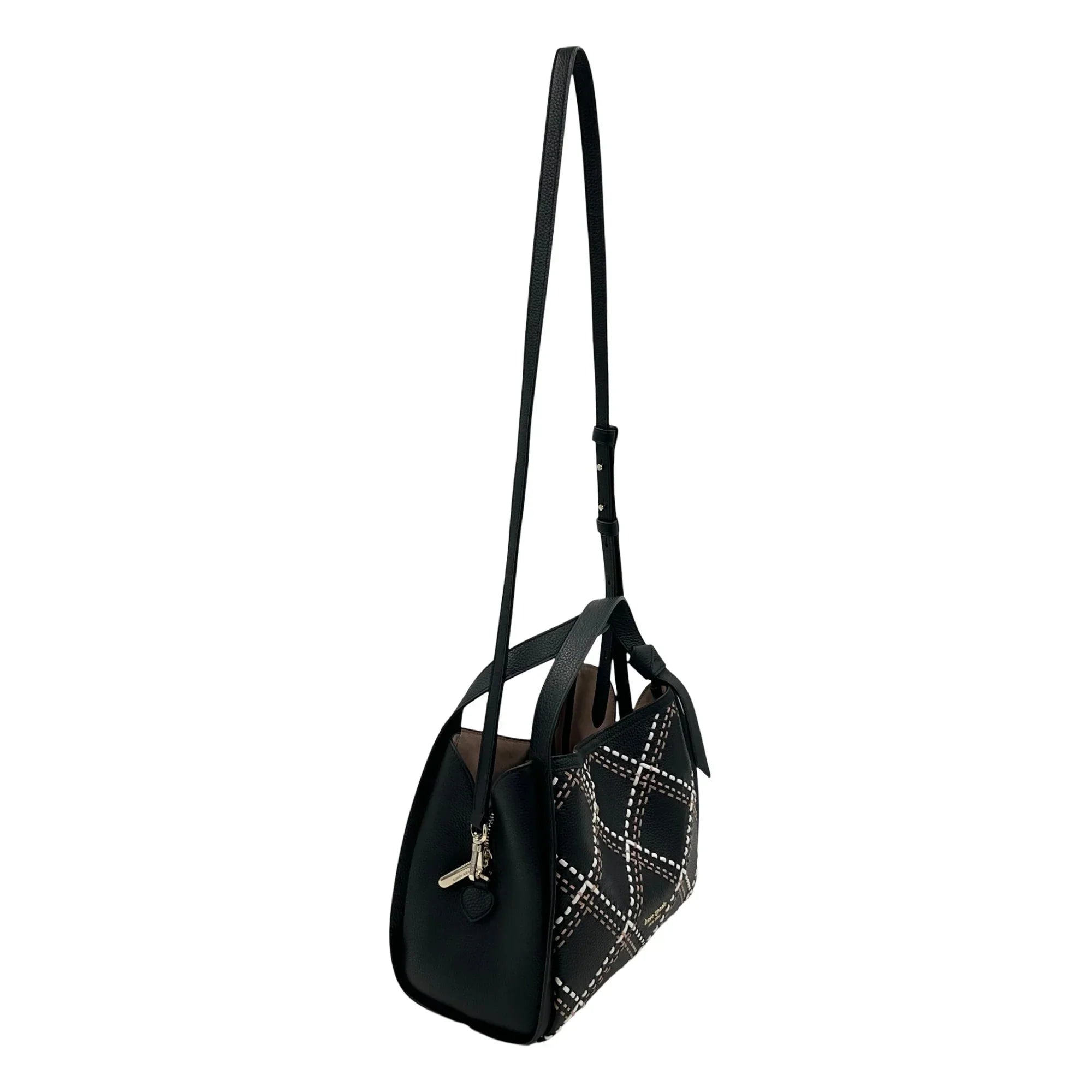 Kate Spade Knott Plaid Stitched Medium Crossbody Tote - Ebony