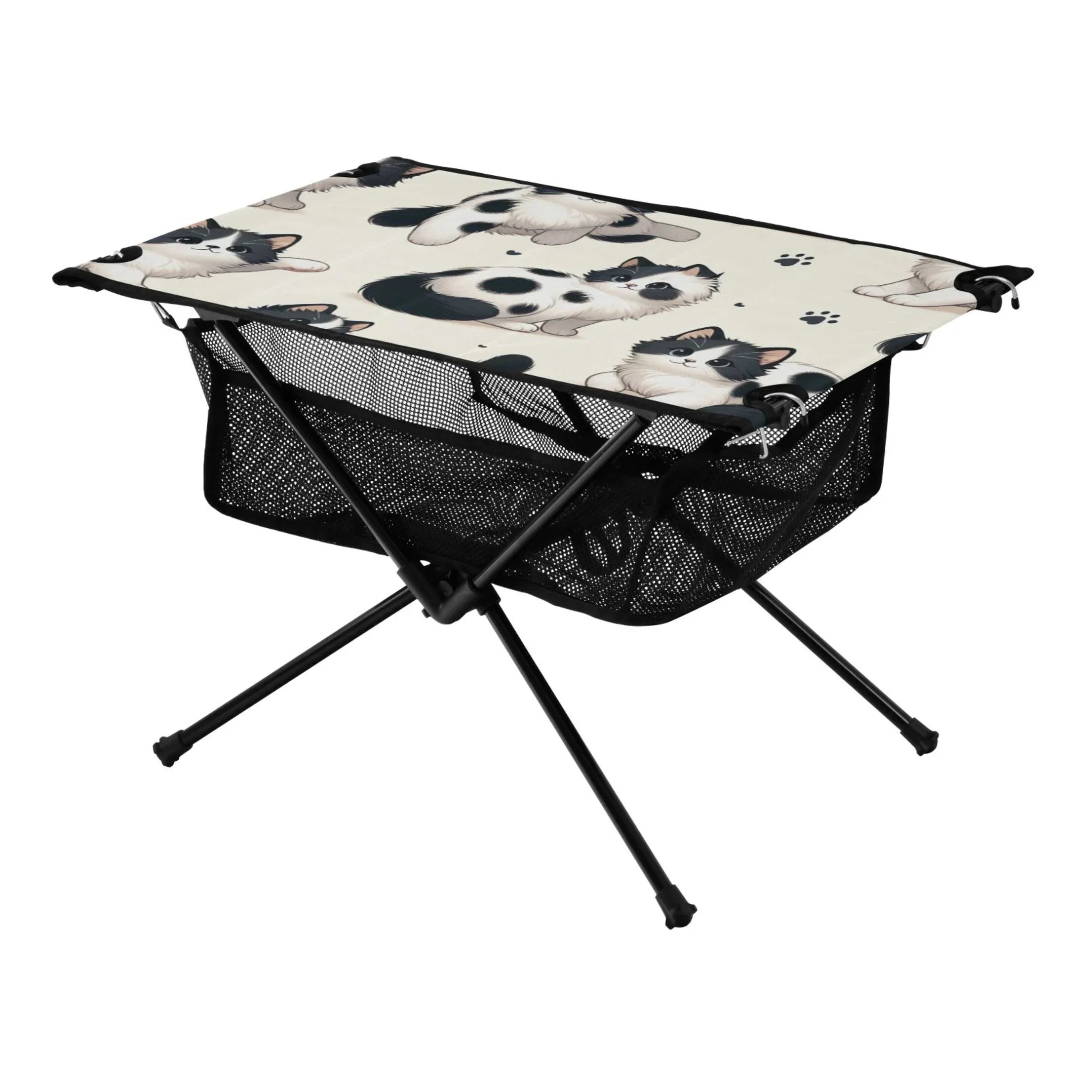 Cute Cat Footprint Camping Folding Table Portable Beach Table with Storage Bag Compact Picnic Table for Outdoor Travel Fishing BBQ