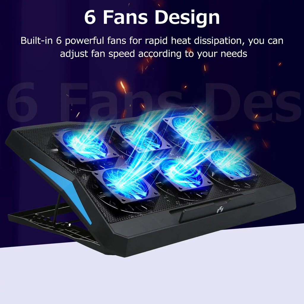 Foldable Laptop Cooling Stand with 6 Fans, Adjustable Height and Low Noise Operation