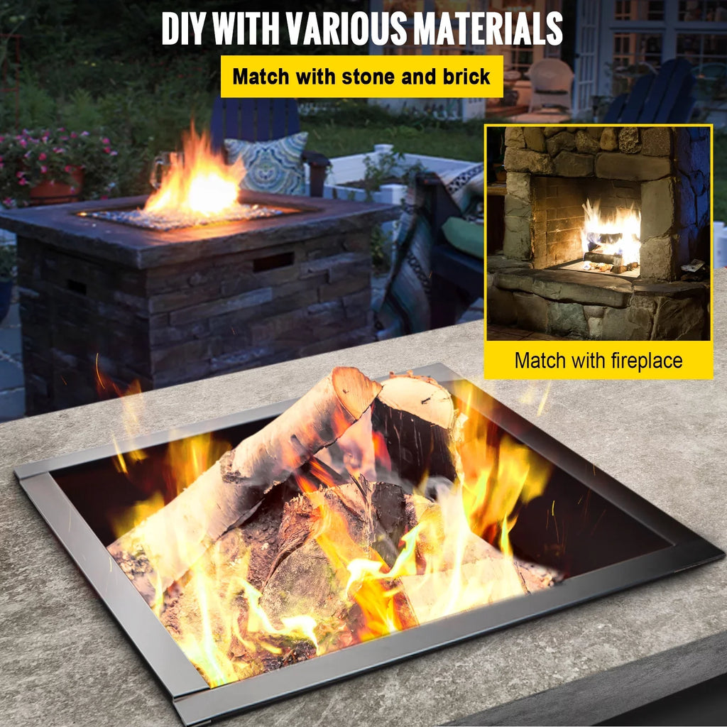 BENTISM Fire Pit Ring, 30" Square Fire Pit Insert, Heavy Duty Steel Fire Ring, DIY Bonfire Liner with Tongs Insert with Simple Installation for Outdoor, Patio, Backyard