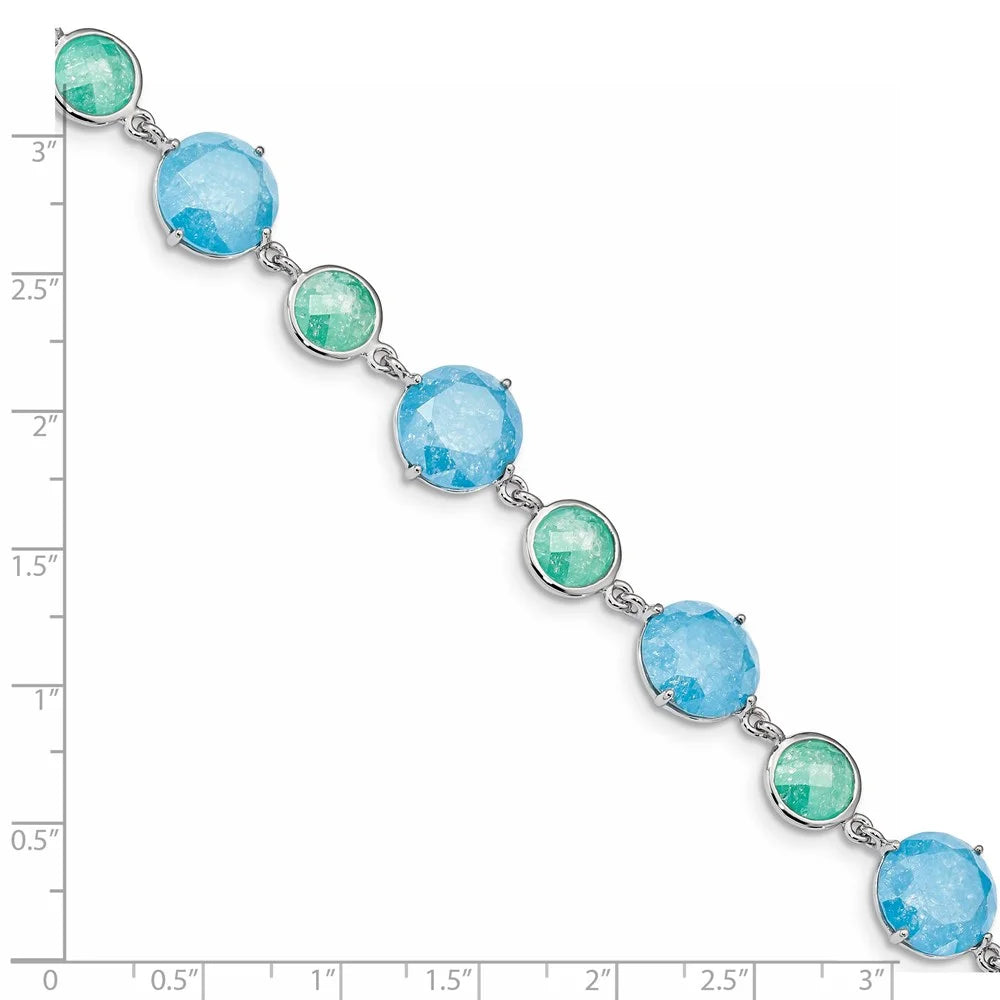 Sterling Silver Rhod-pltd Green/Blue Ice CZ 7.25 in w/1in ext Bracelet Q-QX970CZ