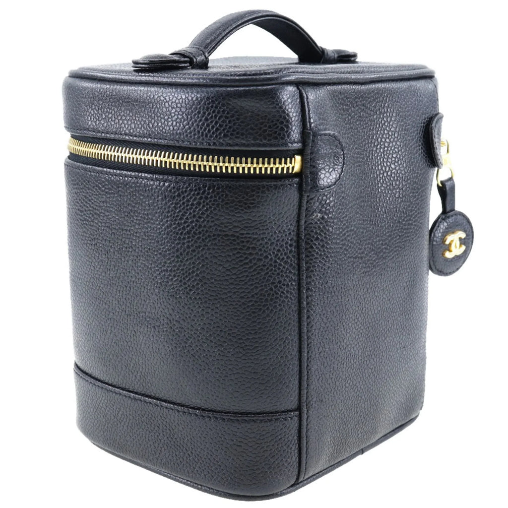 Pre-Owned CHANEL Vanity Handbag Coco Mark Matte Caviar Skin Made in France Jet Zipper Ladies (Good)