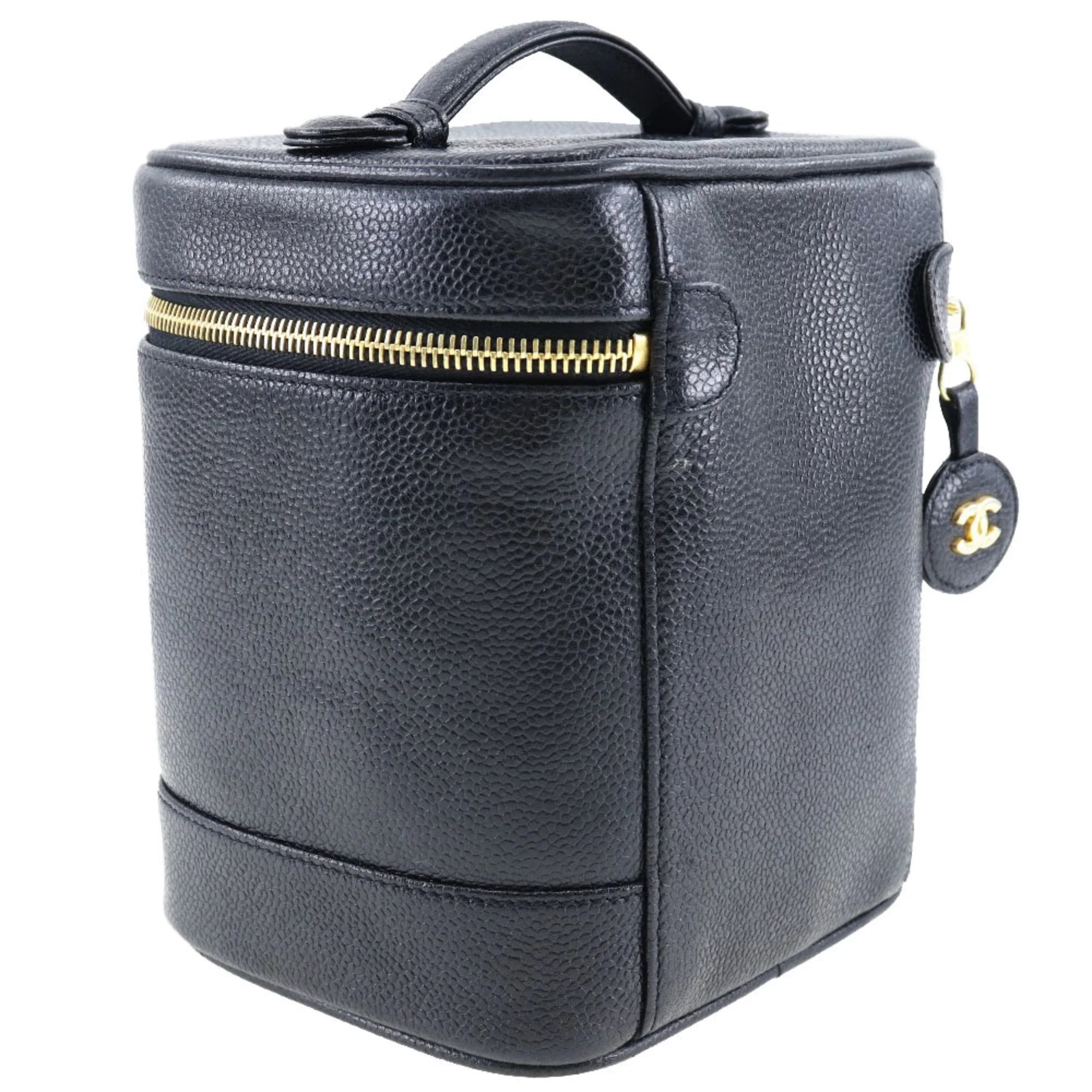 Pre-Owned CHANEL Vanity Handbag Coco Mark Matte Caviar Skin Made in France Jet Zipper Ladies (Good)