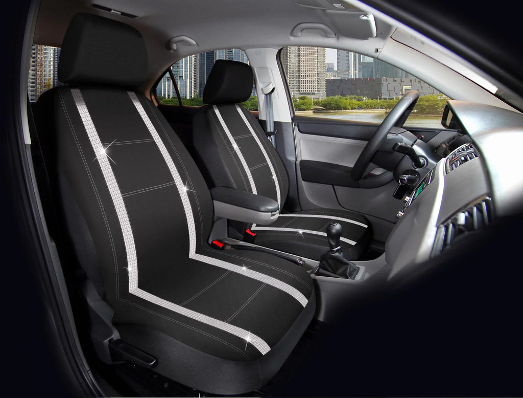 Auto Drive 2 Piece Checker Diamond Car Seat Cover Premium Leather Ebony Universal Fit - 2102SC035