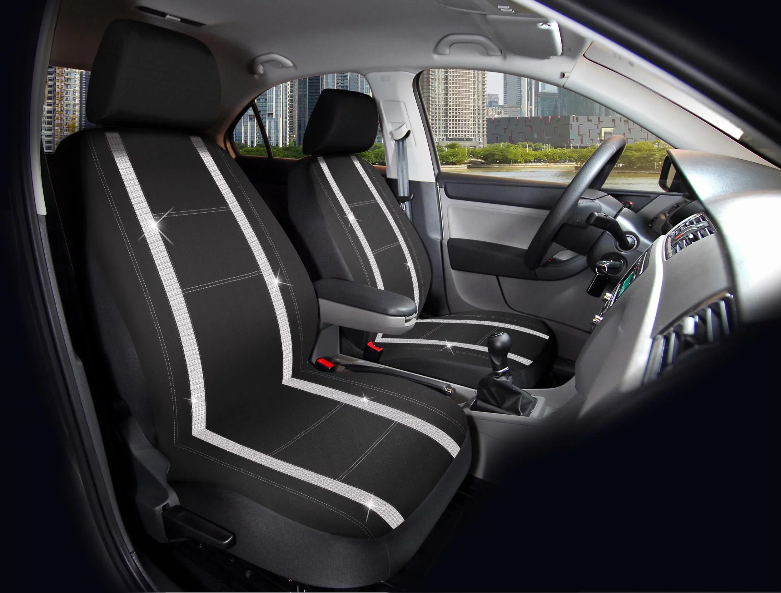 Auto Drive 2 Piece Checker Diamond Car Seat Cover Premium Leather Ebony Universal Fit - 2102SC035