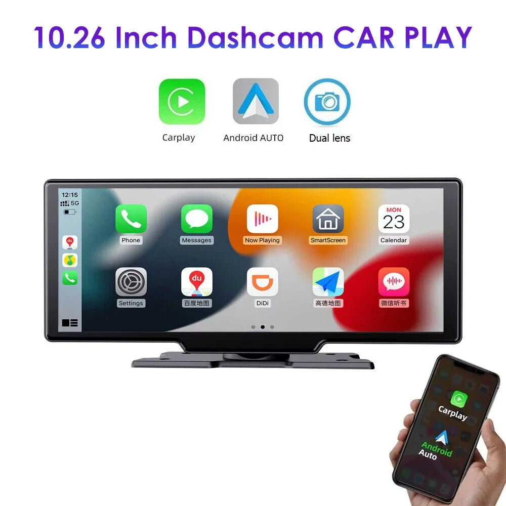 KingFurt 2K Car DVR Wireless Dash Camera Carplay Android Auto Touch Screen 10.26'' WIFI - Stunning Resolution and Smart Compatibility