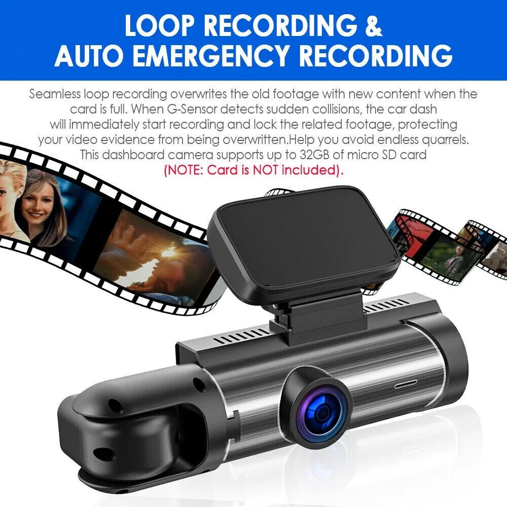 Jahyshow Car DVR Dash Cam Video Recorder G-Sensor Dual Lens Front 1080P w/ Interior Camera