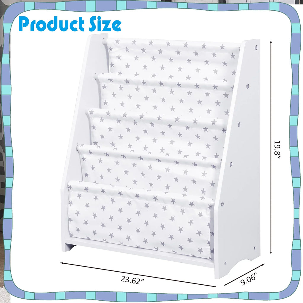 iRerts Kids Bookcase Wood Bookshelf and Storage for Toddler 4 Tier Book Organizer Classroom Bookshelf, White