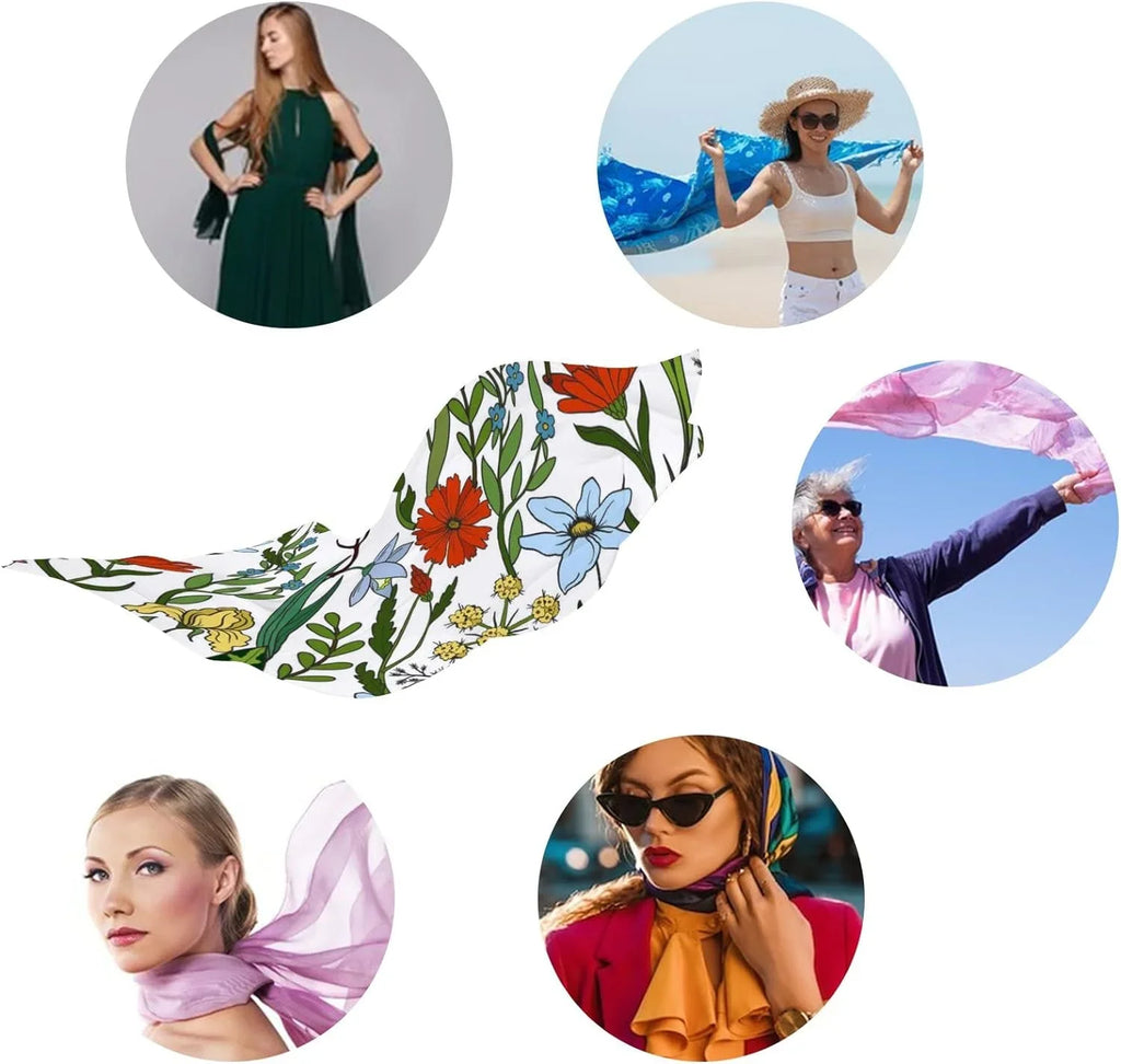 Hyjoy Seamless Pattern with Wild Flowers Long Silk Neck Scarf Load Shawl Wrap Scarves for Women Girls