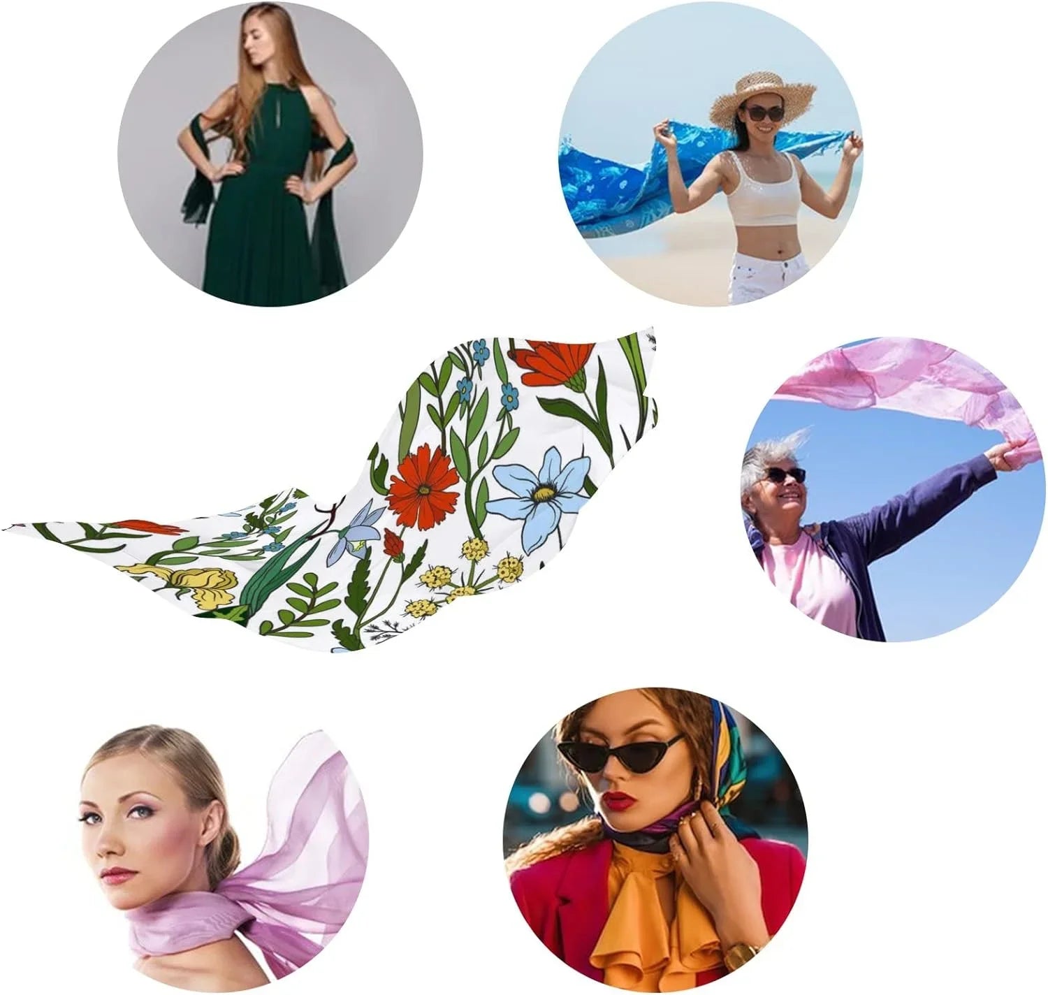 Hyjoy Seamless Pattern with Wild Flowers Long Silk Neck Scarf Load Shawl Wrap Scarves for Women Girls