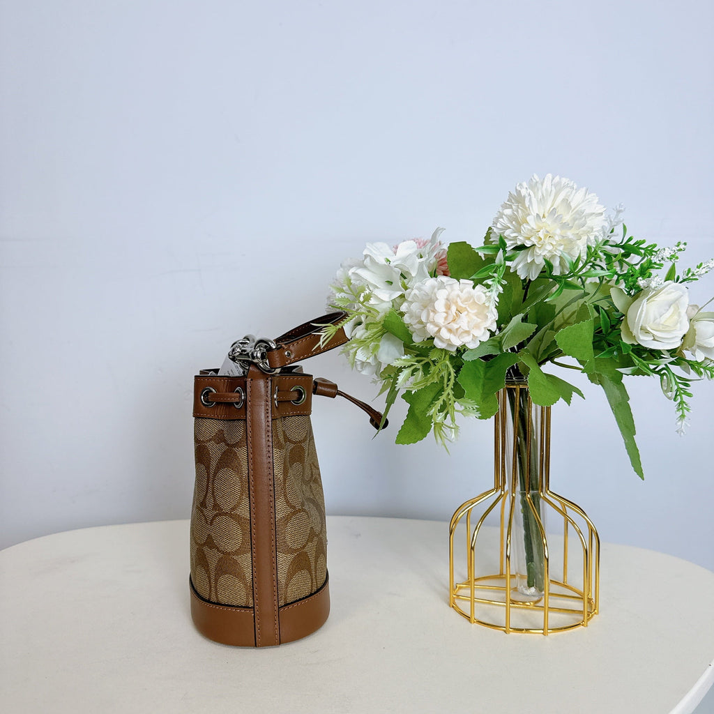 Coach CR145 Mini Bucket Bag In Signature Canvas IN Khaki Saddle