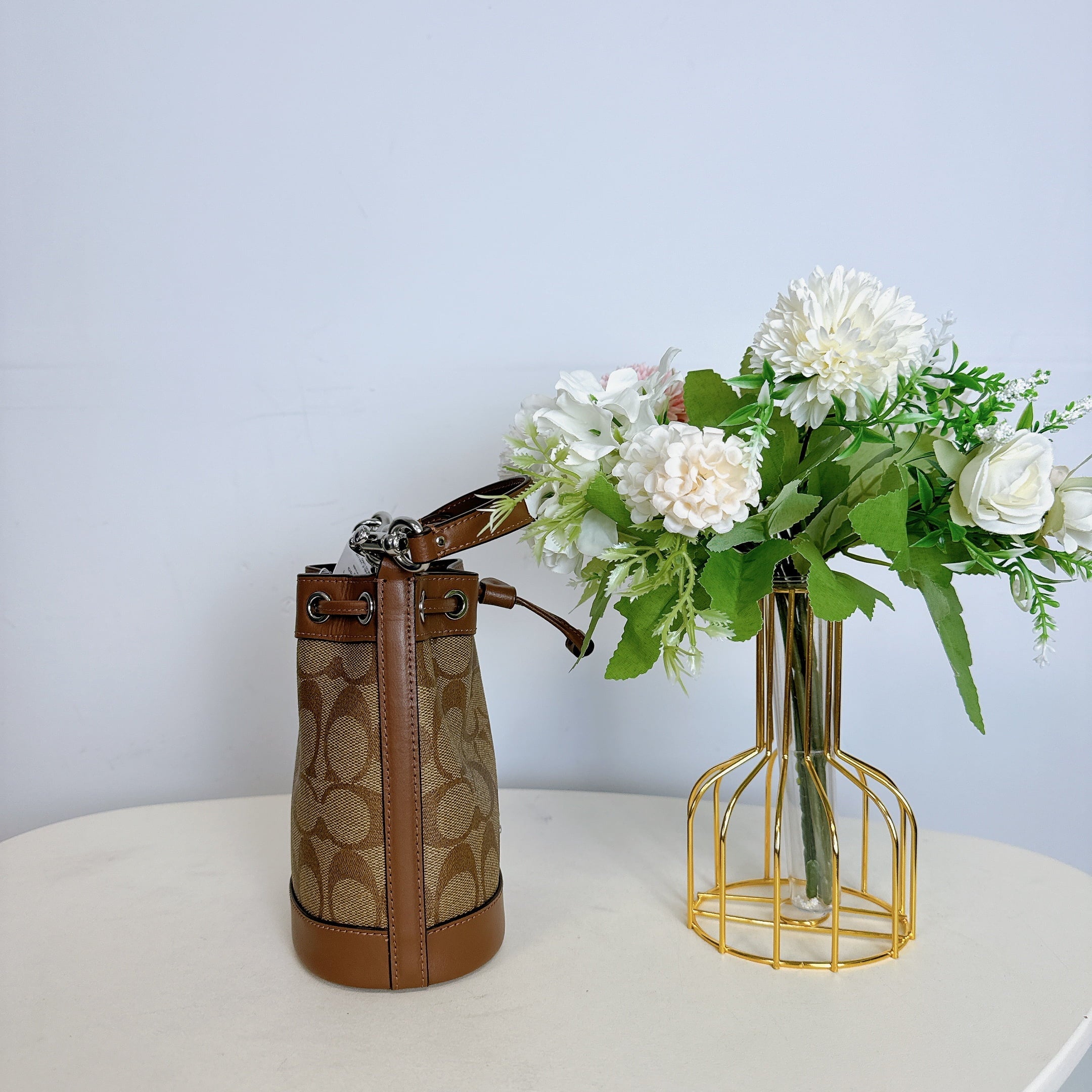 Coach CR145 Mini Bucket Bag In Signature Canvas IN Khaki Saddle