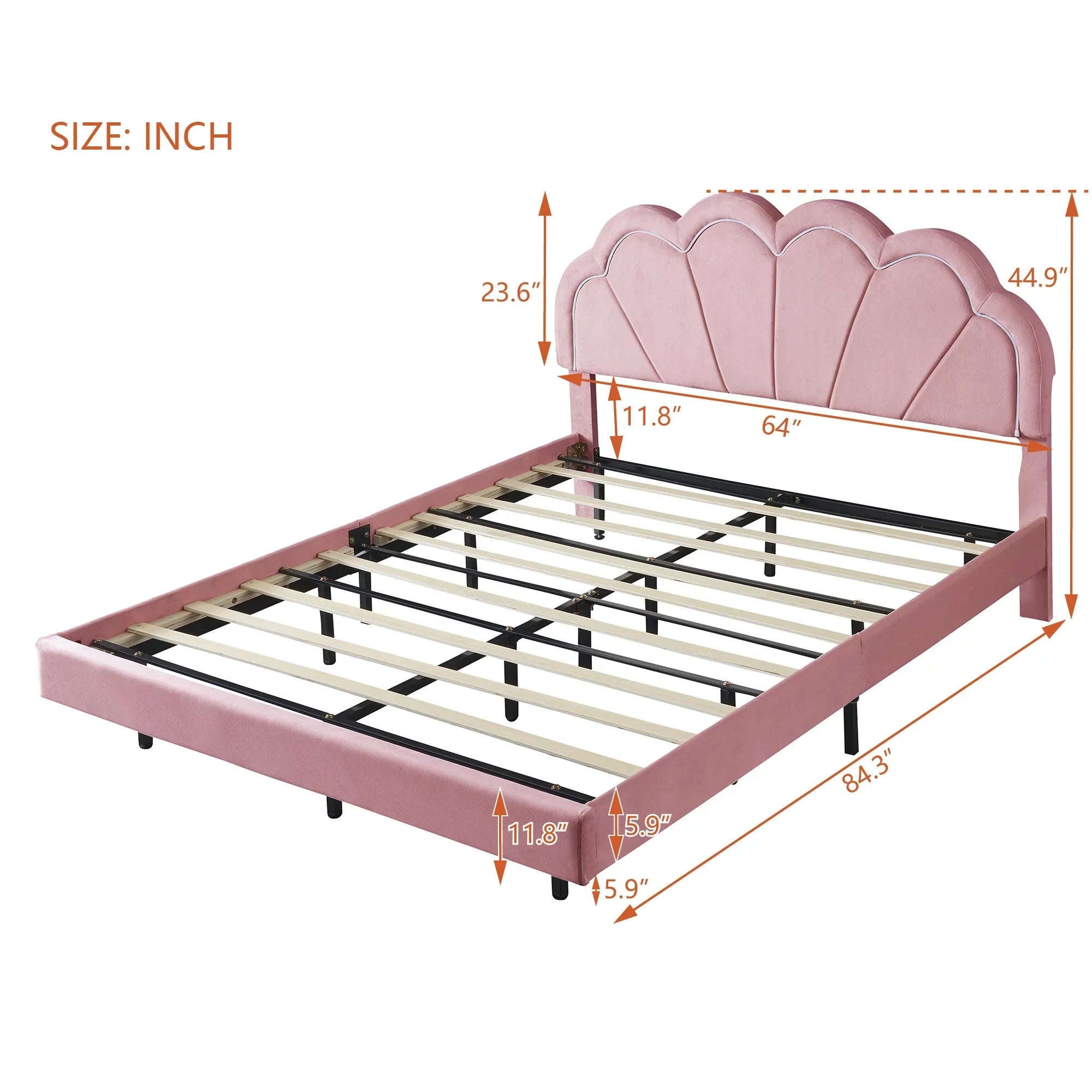 CoSoTower Queen Upholstered Smart LED Bed Frame with Elegant Flowers Headboard,Floating Velvet Platform LED Bed with Wooden Slats Support,Pink