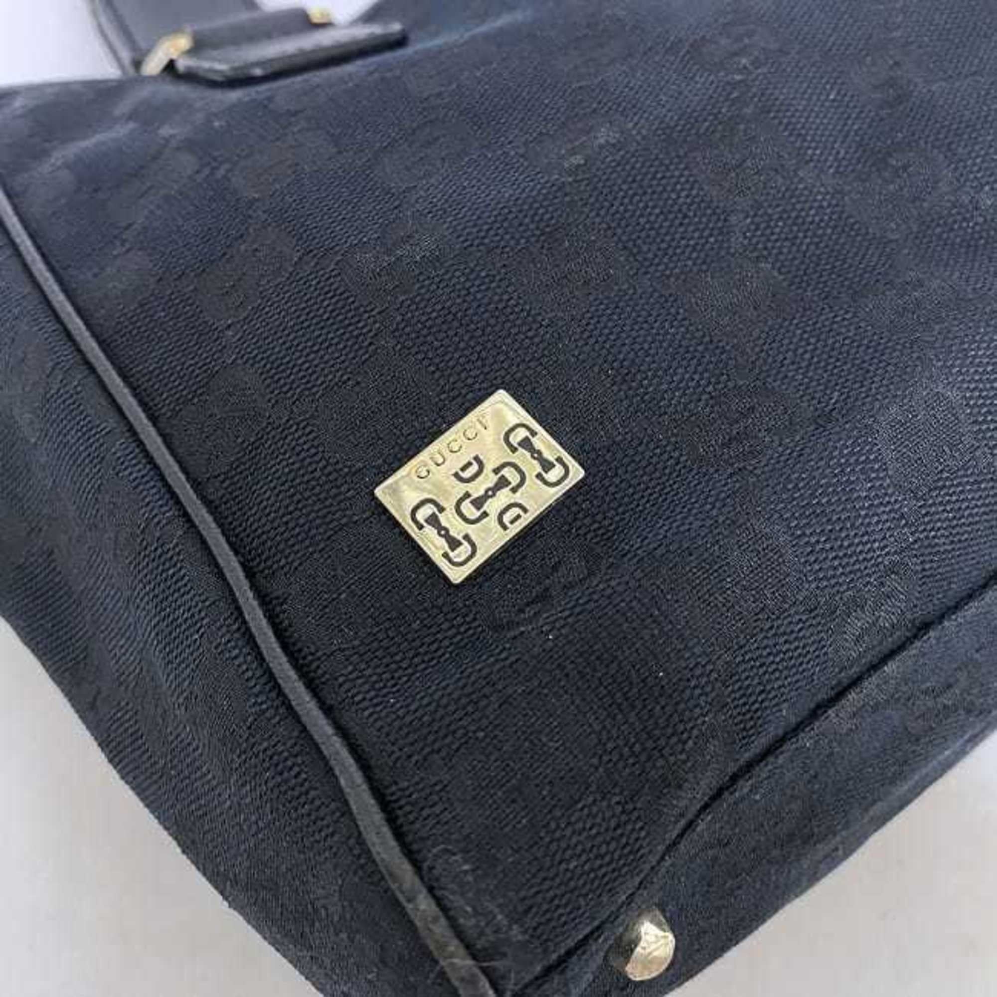 Pre-Owned Gucci Tote Bag Dark Silver Horsebit 145810 Canvas Leather GUCCI Handbag Ladies (Good)
