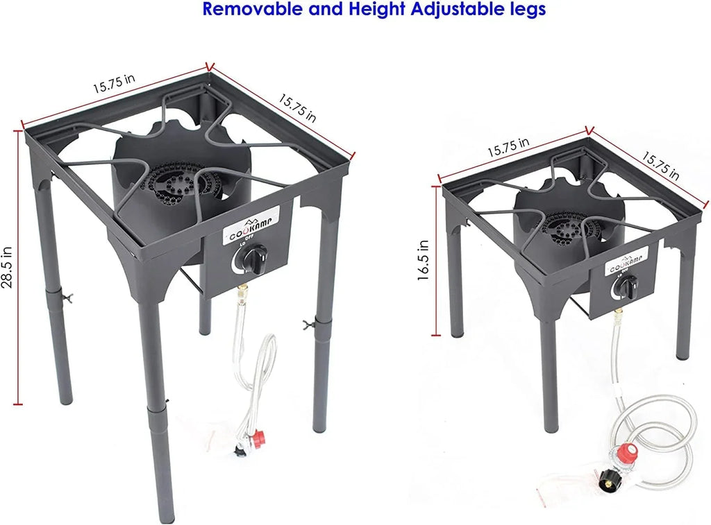 High Pressure Banjo Outdoor Camp Stove with Adjustable Height. 0-20 PSI Adjustable Regulator and Steel Braided Hose (1-Burner)