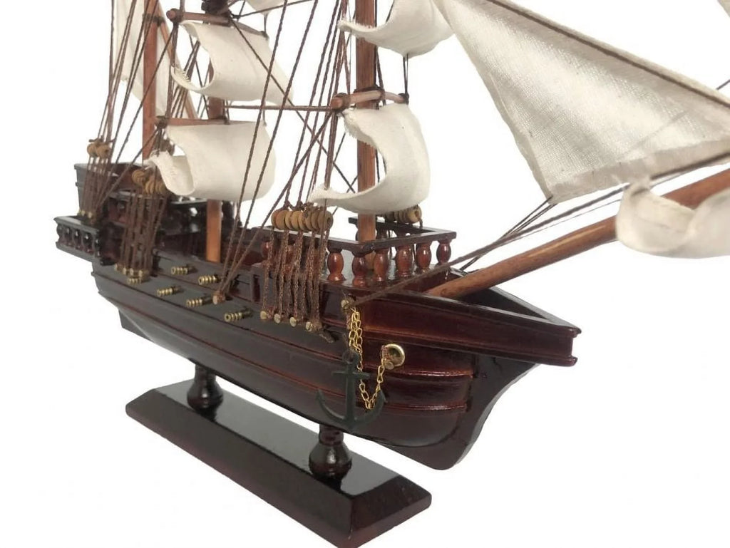 Handcrafted Model Ships 20 in. Wooden Captain Hooks Jolly Roger White Sails Pirate Ship Model from Peter Pan